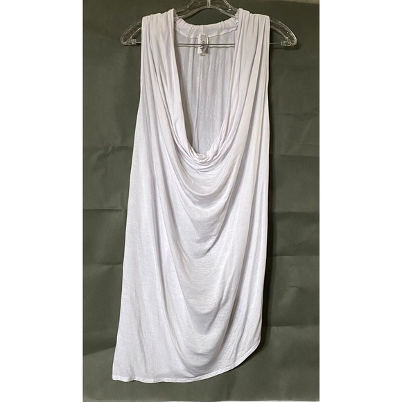 Eien Tank Top Large White Asymmetrical Back Slit Low Cowl Neckline - Picture 2 of 9